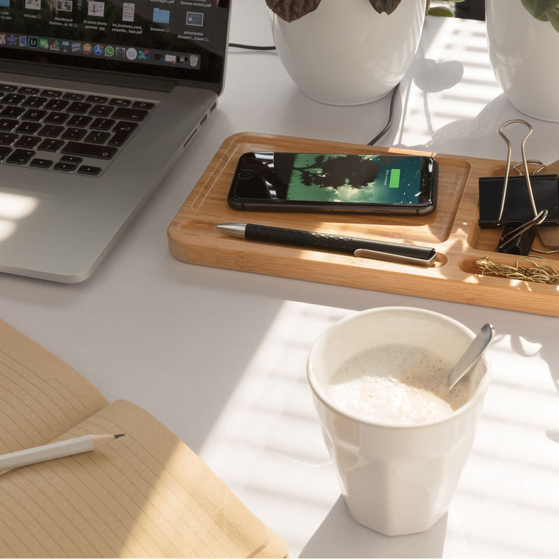 Bamboo Desk Organiser 10W Wireless Charger Tech The Ethical Gift Box (DEV SITE)   